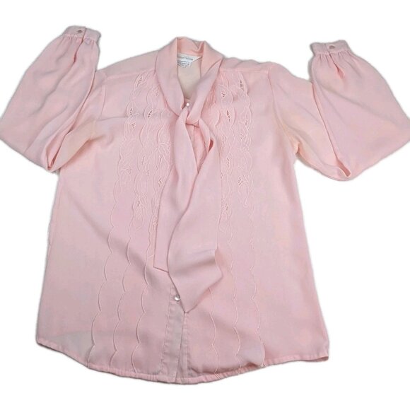 Susan Hutton Tops - Vintage Susan Hutton Soft Pink Size 8 Blouse Button Down Shirt tie READ